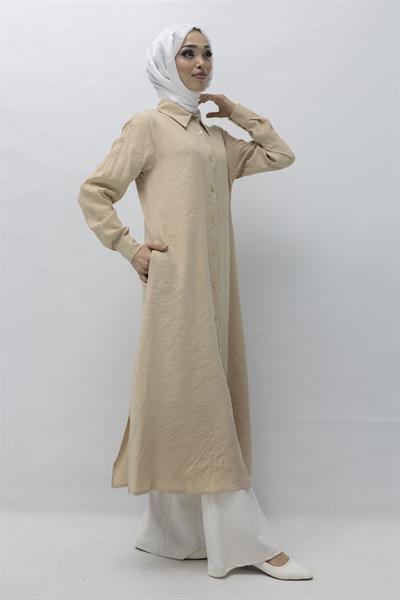 Orhan Store Tensel Uzun Gömlek Bej OTW1274