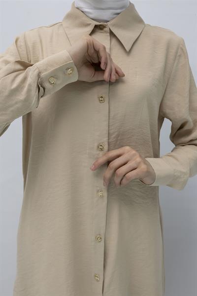 Orhan Store Tensel Uzun Gömlek Bej OTW1274