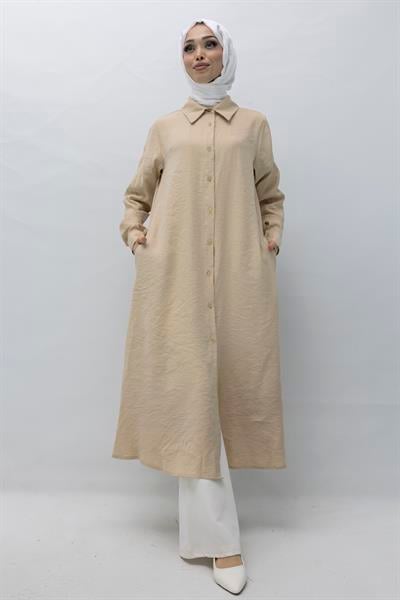 Orhan Store Tensel Uzun Gömlek Bej OTW1274
