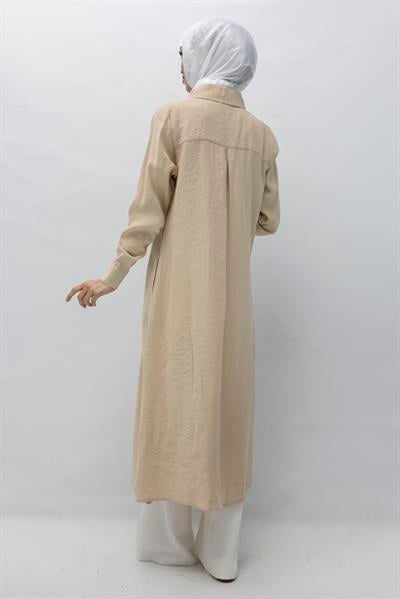 Orhan Store Tensel Uzun Gömlek Bej OTW1274