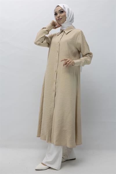 Orhan Store Tensel Uzun Gömlek Bej OTW1274