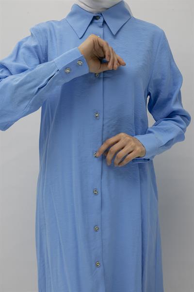 Orhan Store Tensel Uzun Gömlek Mavi OTW1274