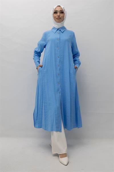 Orhan Store Tensel Uzun Gömlek Mavi OTW1274