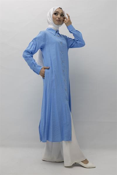 Orhan Store Tensel Uzun Gömlek Mavi OTW1274
