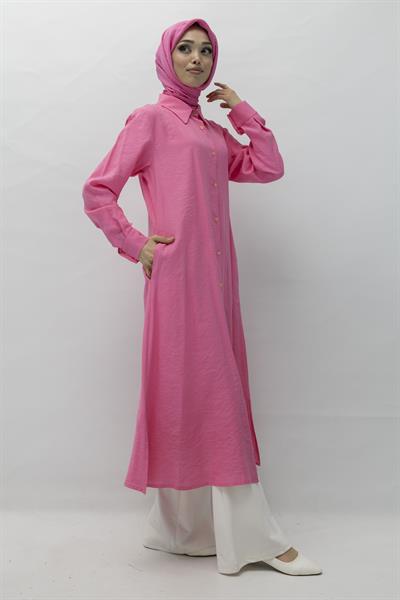 Orhan Store Tensel Uzun Gömlek Pembe OTW1274