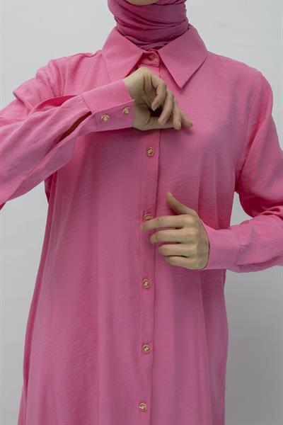 Orhan Store Tensel Uzun Gömlek Pembe OTW1274