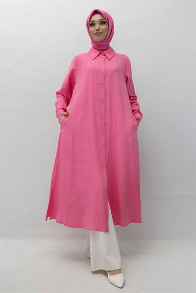 Orhan Store Tensel Uzun Gömlek Pembe OTW1274