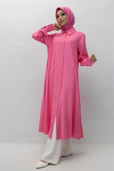 Orhan Store Tensel Uzun Gömlek Pembe OTW1274