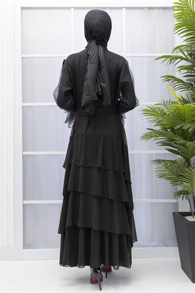 ORHAN STORE YAKA GÜL DETAYLI ABAYALI TAKIM Siyah OTW2181