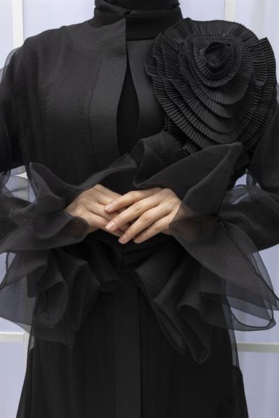 ORHAN STORE YAKA GÜL DETAYLI ABAYALI TAKIM Siyah OTW2181