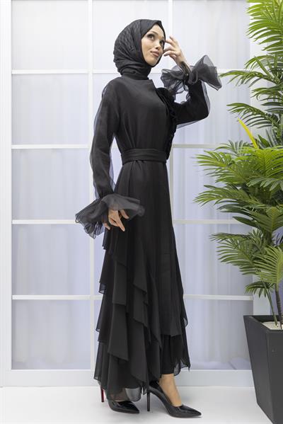 ORHAN STORE YAKA GÜL DETAYLI ABAYALI TAKIM Siyah OTW2181