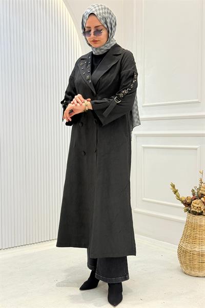 Orhan Store Yaka Taş İşlemeli Jakar Kap Siyah OTW1612