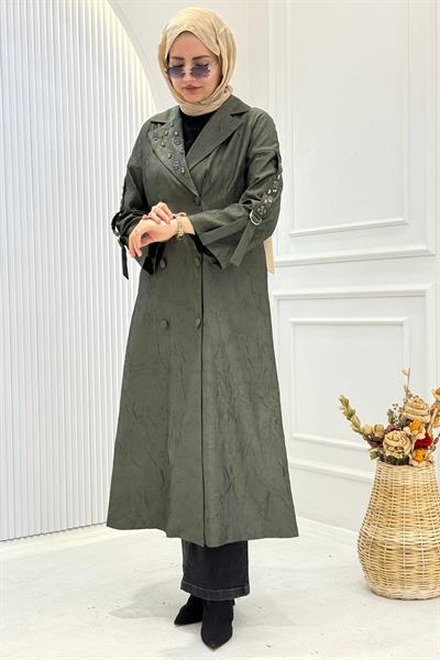 Orhan Store Yaka Taş İşlemeli Jakar Kap Haki OTW1612