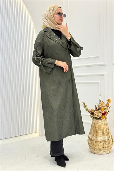 Orhan Store Yaka Taş İşlemeli Jakar Kap Haki OTW1612