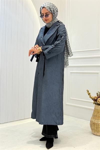 Orhan Store Yaka Taş İşlemeli Jakar Kap İndigo OTW1612