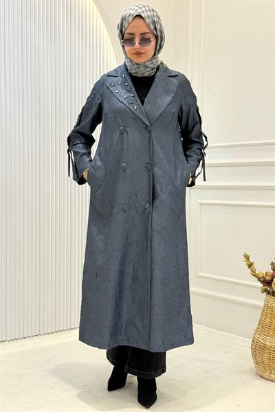 Orhan Store Yaka Taş İşlemeli Jakar Kap İndigo OTW1612