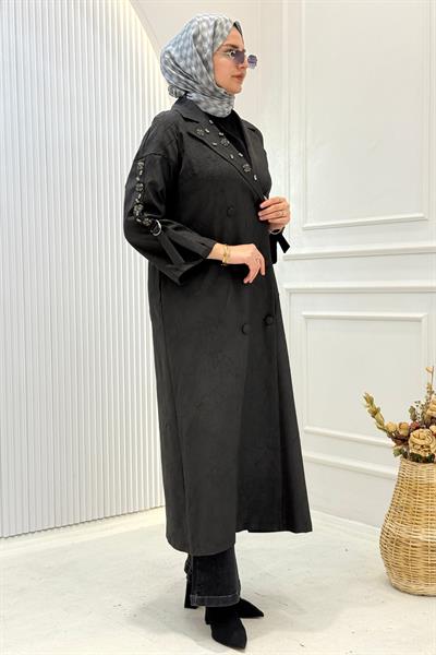 Orhan Store Yaka Taş İşlemeli Jakar Kap Siyah OTW1612
