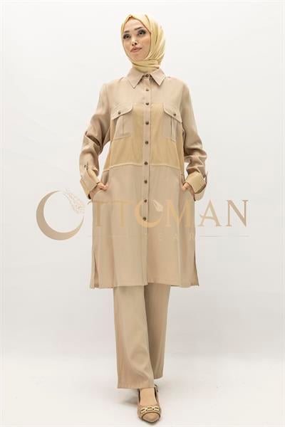 Ottoman 2li Büyük Beden Pantolonlu Takım Camel OTW25142
