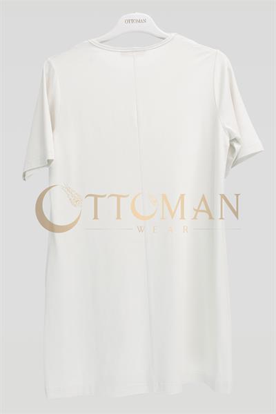Ottoman Büyük Beden Pamuk Penye Kısa Kollu İçlik Tunik Ekru OTW2175