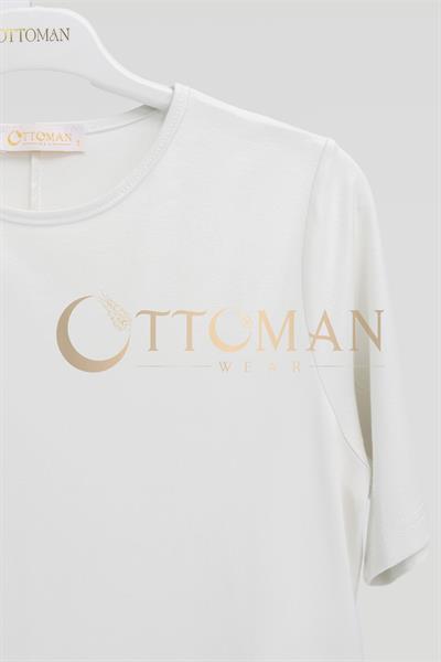 Ottoman Büyük Beden Pamuk Penye Kısa Kollu İçlik Tunik Ekru OTW2175