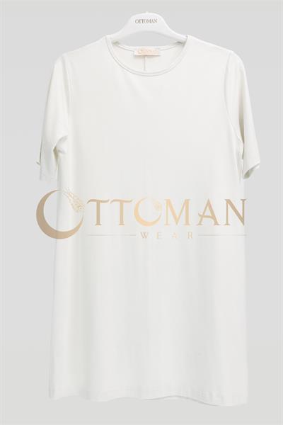 Ottoman Büyük Beden Pamuk Penye Kısa Kollu İçlik Tunik Ekru OTW2175