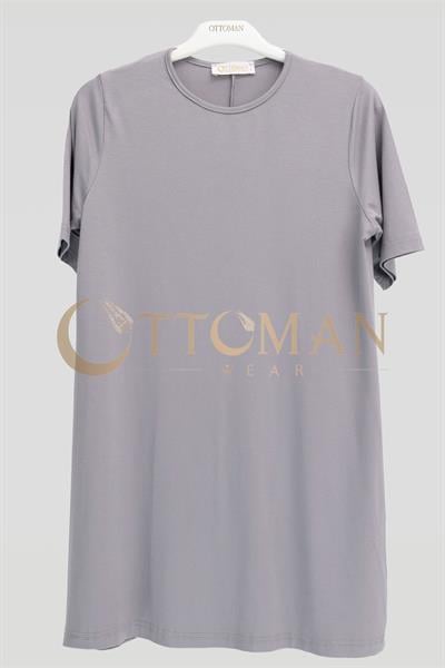 Ottoman Büyük Beden Pamuk Penye Kısa Kollu İçlik Tunik Gri OTW2175