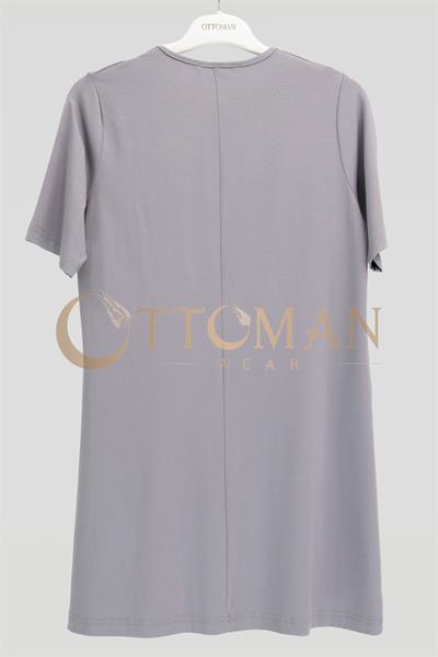 Ottoman Büyük Beden Pamuk Penye Kısa Kollu İçlik Tunik Gri OTW2175