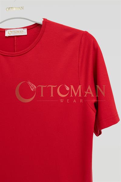 Ottoman Büyük Beden Pamuk Penye Kısa Kollu İçlik Tunik Kırmızı OTW2175