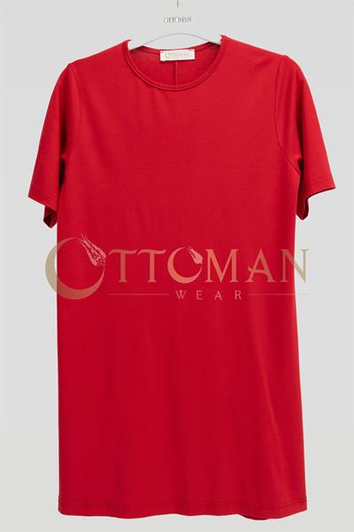 Ottoman Büyük Beden Pamuk Penye Kısa Kollu İçlik Tunik Kırmızı OTW2175