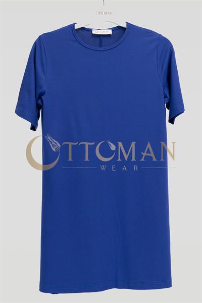 Ottoman Büyük Beden Pamuk Penye Kısa Kollu İçlik Tunik Saks OTW2175