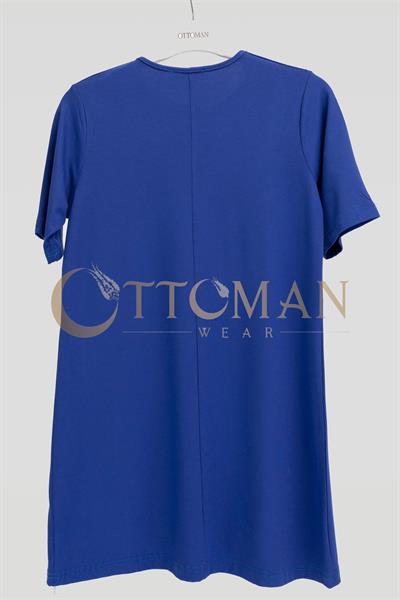 Ottoman Büyük Beden Pamuk Penye Kısa Kollu İçlik Tunik Saks OTW2175