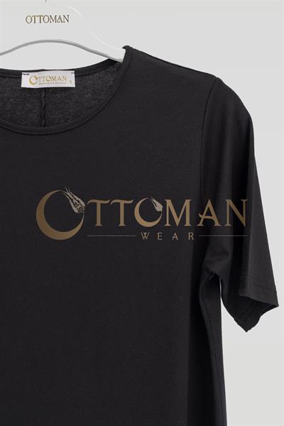 Ottoman Büyük Beden Pamuk Penye Kısa Kollu İçlik Tunik Siyah OTW2175