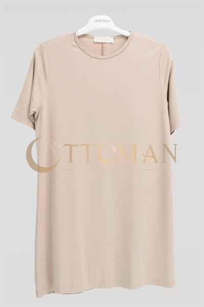 Ottoman Büyük Beden Pamuk Penye Kısa Kollu İçlik Tunik Vizon OTW2175