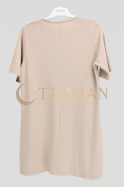 Ottoman Büyük Beden Pamuk Penye Kısa Kollu İçlik Tunik Vizon OTW2175