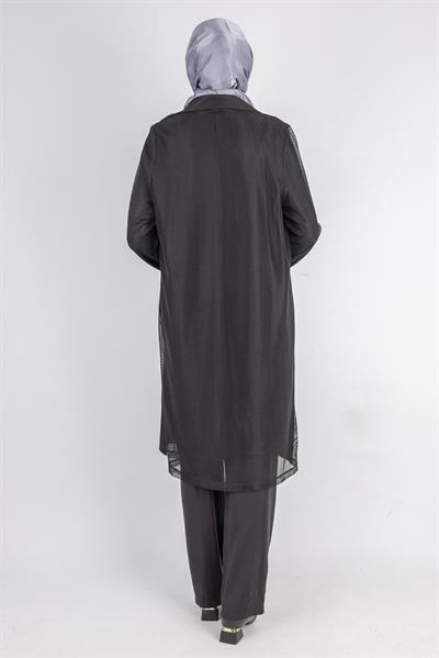 Ottoman Büyük Beden içlik ve File Kimono Takım Siyah OTW4242