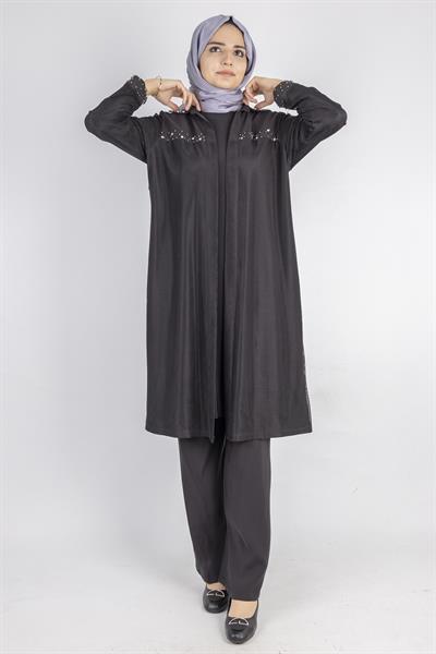 Ottoman Büyük Beden içlik ve File Kimono Takım Siyah OTW4242