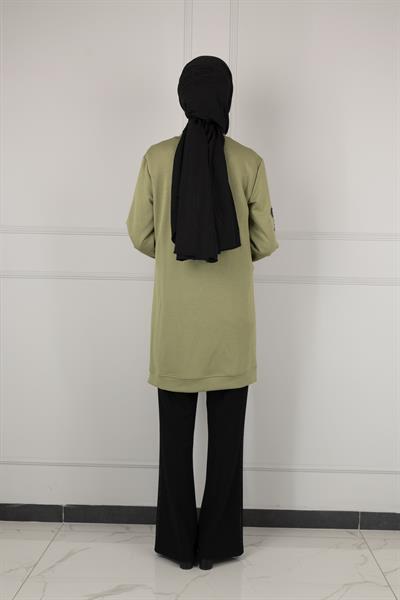 Ottoman Büyük Beden Kadife Nakışlı Tunik Yeşil OTW2127