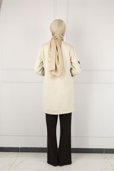 Ottoman Büyük Beden Kadife Nakışlı Tunik Taş OTW2127