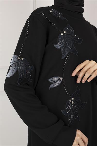 Ottoman Büyük Beden Kadife Nakışlı Tunik Siyah OTW2127