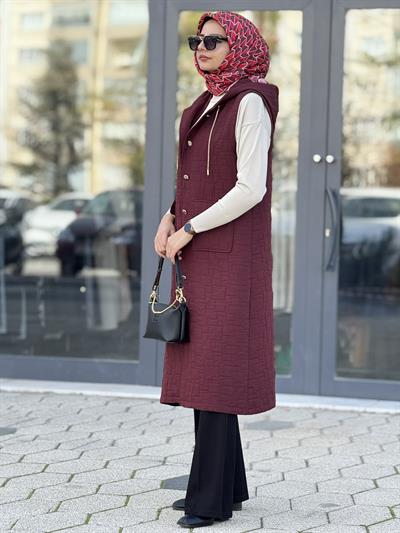 Ottoman Büyük Beden Kapitone Yelek Bordo OTW4032