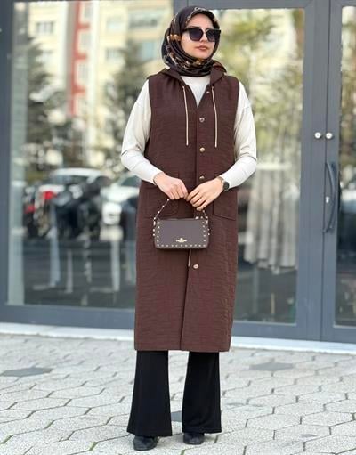 Ottoman Büyük Beden Kapitone Yelek Kahve OTW4032