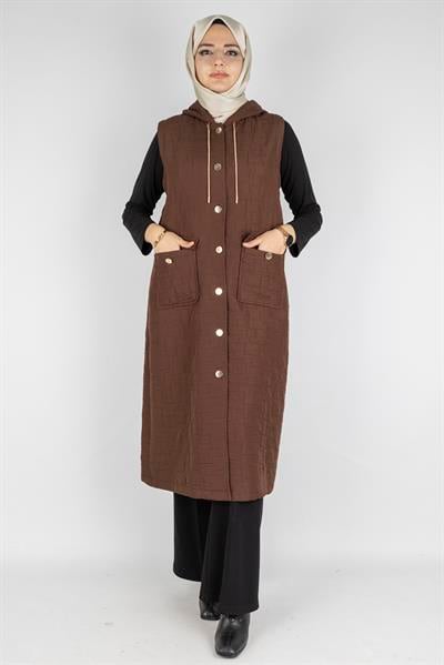 Ottoman Büyük Beden Kapitone Yelek Kahve OTW4032