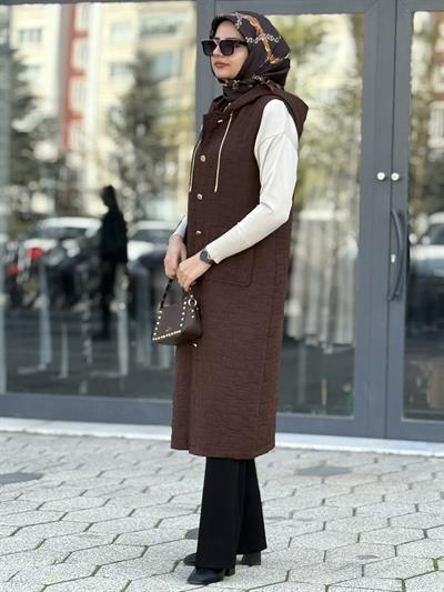 Ottoman Büyük Beden Kapitone Yelek Kahve OTW4032