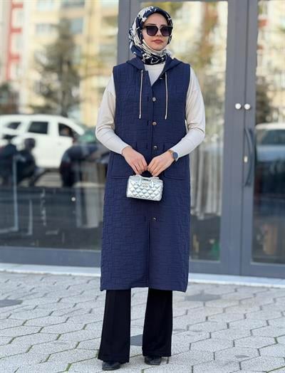 Ottoman Büyük Beden Kapitone Yelek Lacivert OTW4032