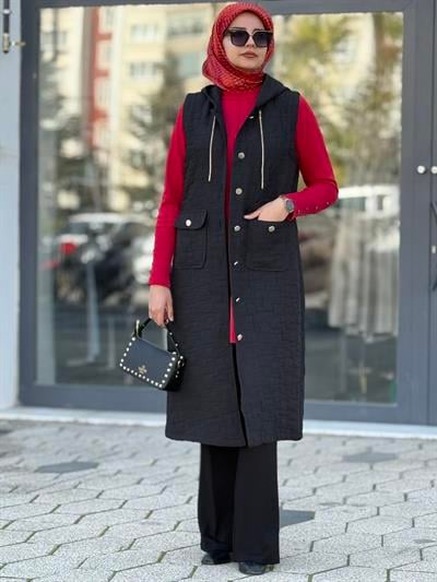 Ottoman Büyük Beden Kapitone Yelek Siyah OTW4032