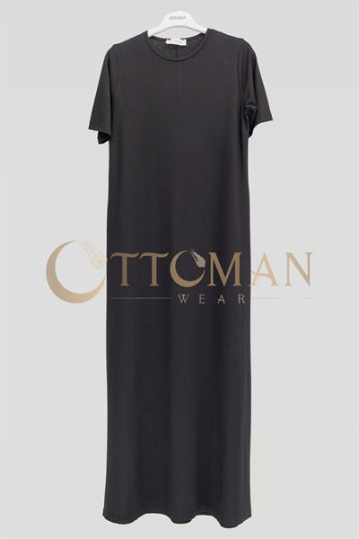 Ottoman Büyük Beden Pamuk Penye İçlik Elbise Siyah OTW2181