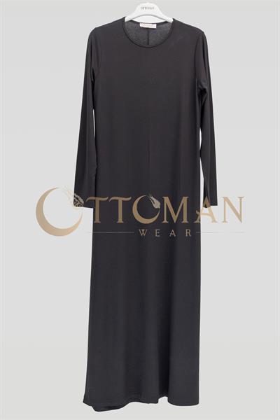 Ottoman Büyük Beden Pamuk Penye İçlik Elbise Siyah OTW2180