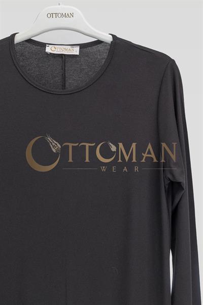 Ottoman Büyük Beden Pamuk Penye İçlik Elbise Siyah OTW2180