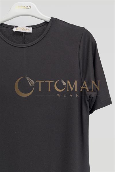 Ottoman Büyük Beden Pamuk Penye İçlik Elbise Siyah OTW2181