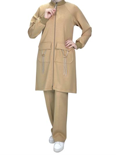 Ottoman Büyük Beden Pantolonlu Takım Capuccino OTW2100